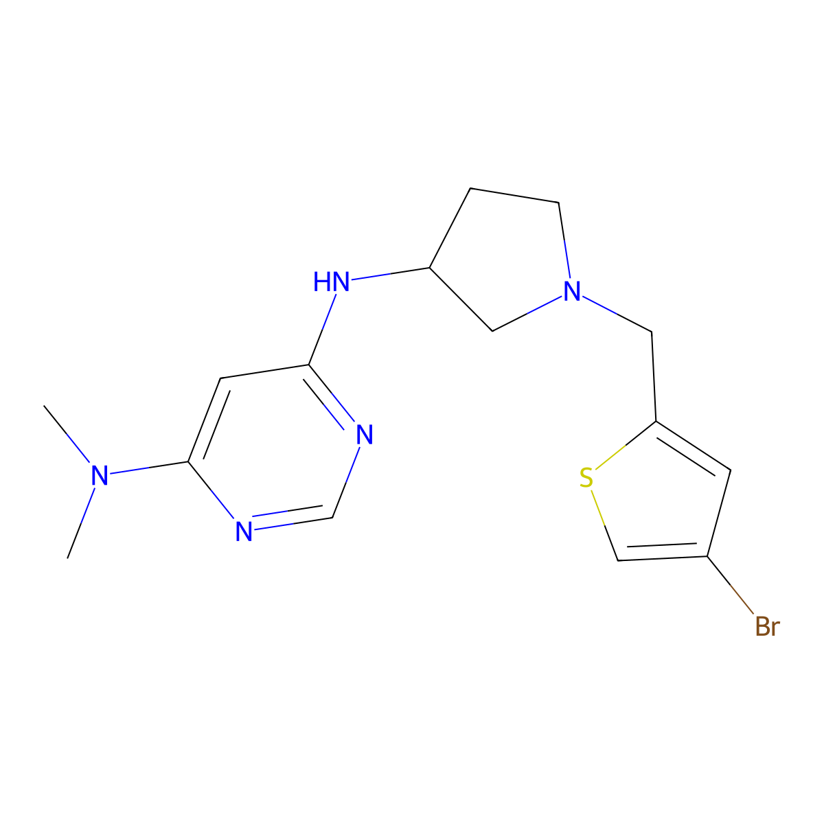N6-{1-[(4-bromothiophen-2-yl)methyl]pyrrolidin-3-yl}-N4,N4-dimethylpyrimidine-4,6-diamine molecular structure, CAS 3054601-01-0