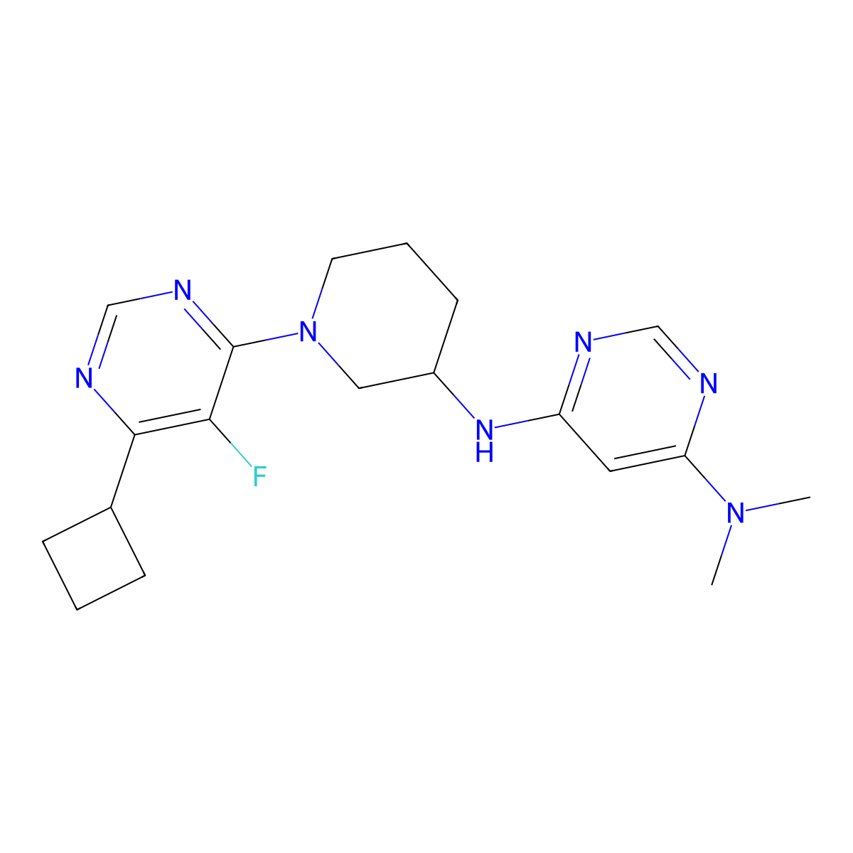 N6-[1-(6-cyclobutyl-5-fluoropyrimidin-4-yl)piperidin-3-yl]-N4,N4-dimethylpyrimidine-4,6-diamine molecular structure, CAS 3054601-07-6