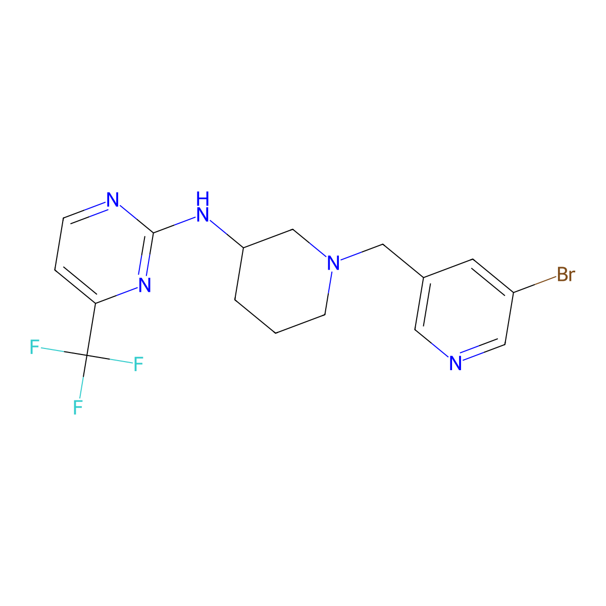 N-{1-[(5-bromopyridin-3-yl)methyl]piperidin-3-yl}-4-(trifluoromethyl)pyrimidin-2-amine molecular structure, CAS 3054601-08-7