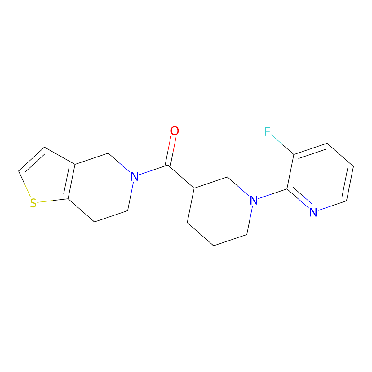 3-fluoro-2-(3-{4H,5H,6H,7H-thieno[3,2-c]pyridine-5-carbonyl}piperidin-1-yl)pyridine molecular structure, CAS 3054601-09-8