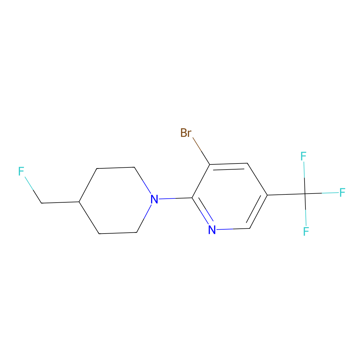 3-Bromo-2-[4-(fluoromethyl)piperidin-1-yl]-5-(trifluoromethyl)pyridine molecular structure, CAS 3054601-21-4