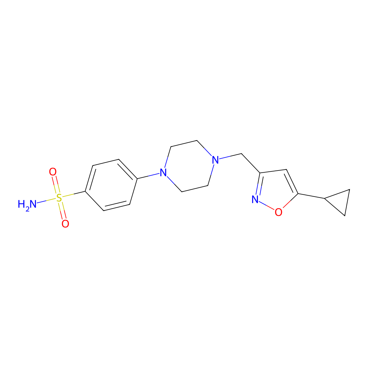 4-{4-[(5-Cyclopropyl-1,2-oxazol-3-yl)methyl]piperazin-1-yl}benzene-1-sulfonamide molecular structure, CAS 3054601-25-8