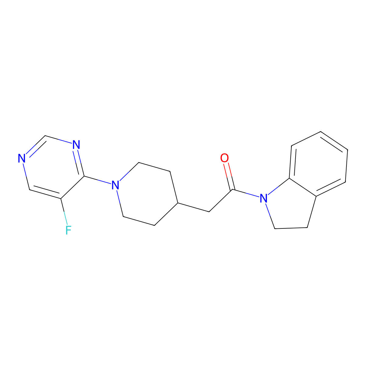 1-(2,3-dihydro-1H-indol-1-yl)-2-[1-(5-fluoropyrimidin-4-yl)piperidin-4-yl]ethan-1-one molecular structure, CAS 3054601-26-9