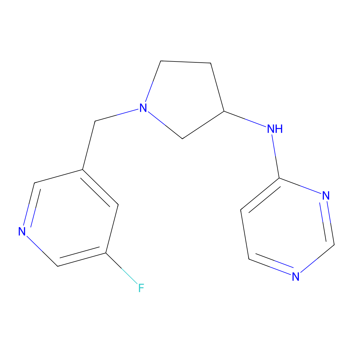 N-{1-[(5-fluoropyridin-3-yl)methyl]pyrrolidin-3-yl}pyrimidin-4-amine molecular structure, CAS 3054601-31-6