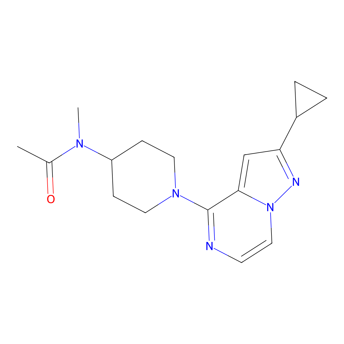 N-(1-{2-cyclopropylpyrazolo[1,5-a]pyrazin-4-yl}piperidin-4-yl)-N-methylacetamide molecular structure, CAS 3054601-35-0