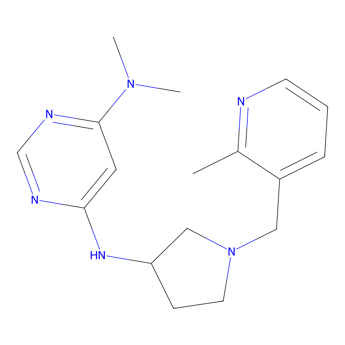 N4,N4-dimethyl-N6-{1-[(2-methylpyridin-3-yl)methyl]pyrrolidin-3-yl}pyrimidine-4,6-diamine molecular structure, CAS 3054601-36-1