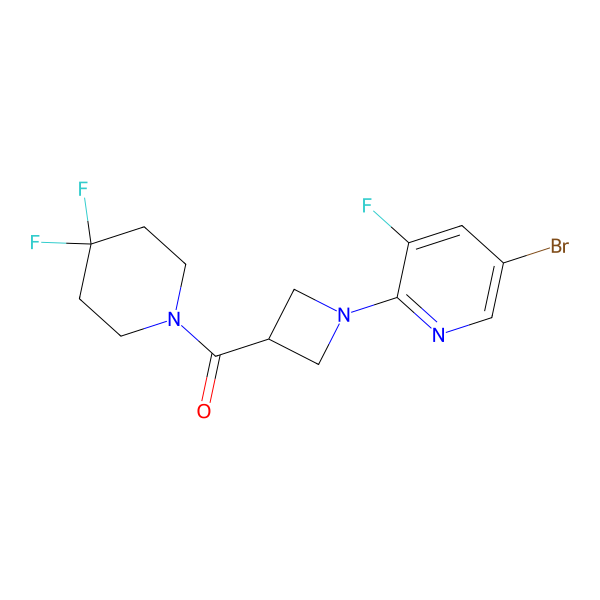 5-Bromo-2-[3-(4,4-difluoropiperidine-1-carbonyl)azetidin-1-yl]-3-fluoropyridine molecular structure, CAS 3054601-45-2