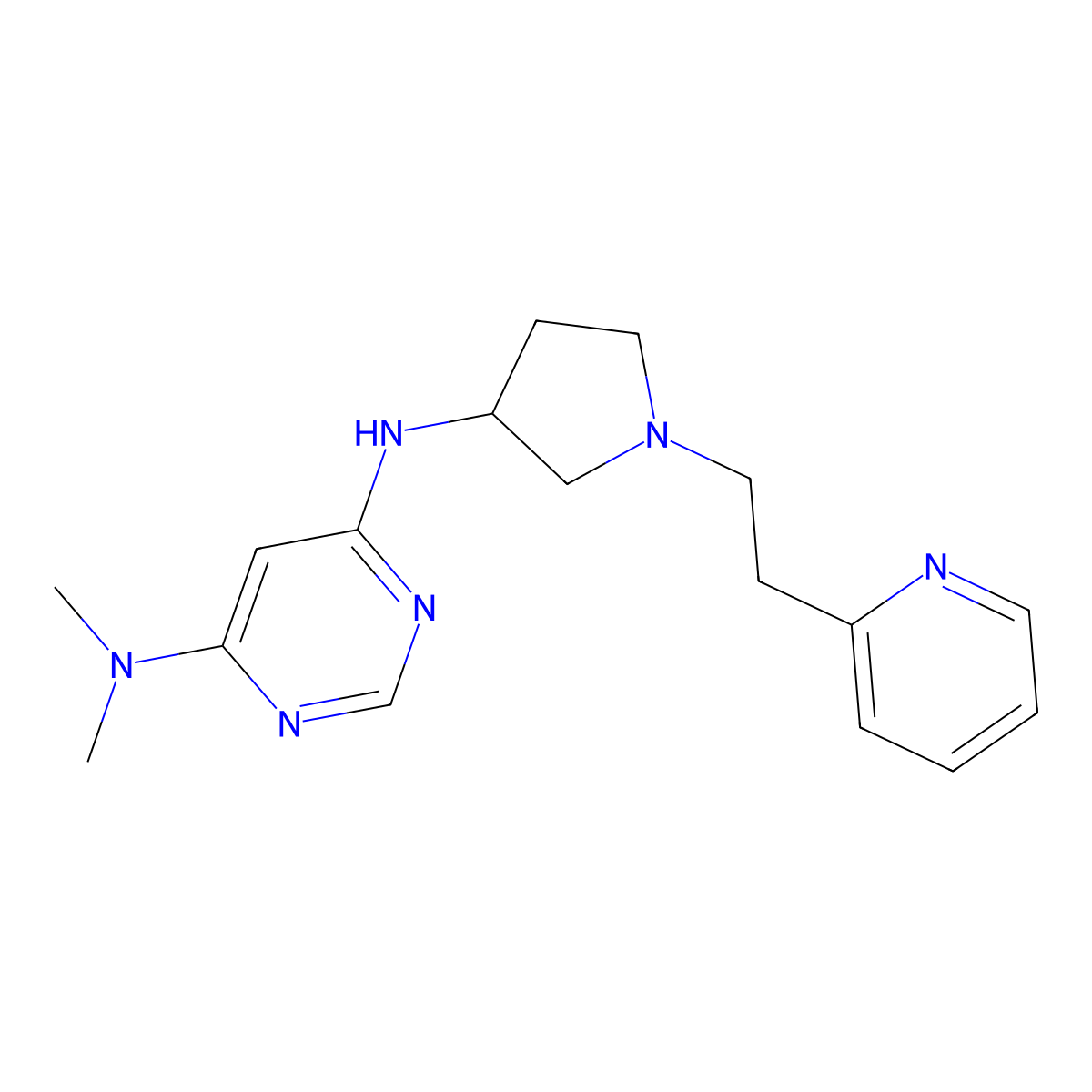 N4,N4-dimethyl-N6-{1-[2-(pyridin-2-yl)ethyl]pyrrolidin-3-yl}pyrimidine-4,6-diamine molecular structure, CAS 3054601-47-4