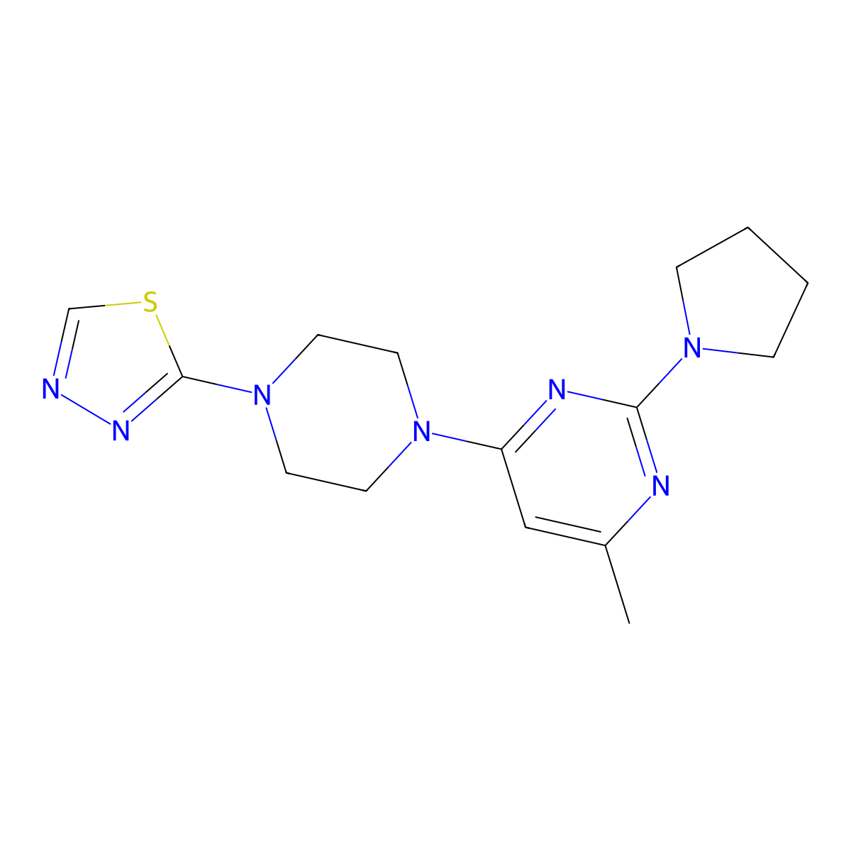 4-Methyl-2-(pyrrolidin-1-yl)-6-[4-(1,3,4-thiadiazol-2-yl)piperazin-1-yl]pyrimidine molecular structure, CAS 3054601-48-5