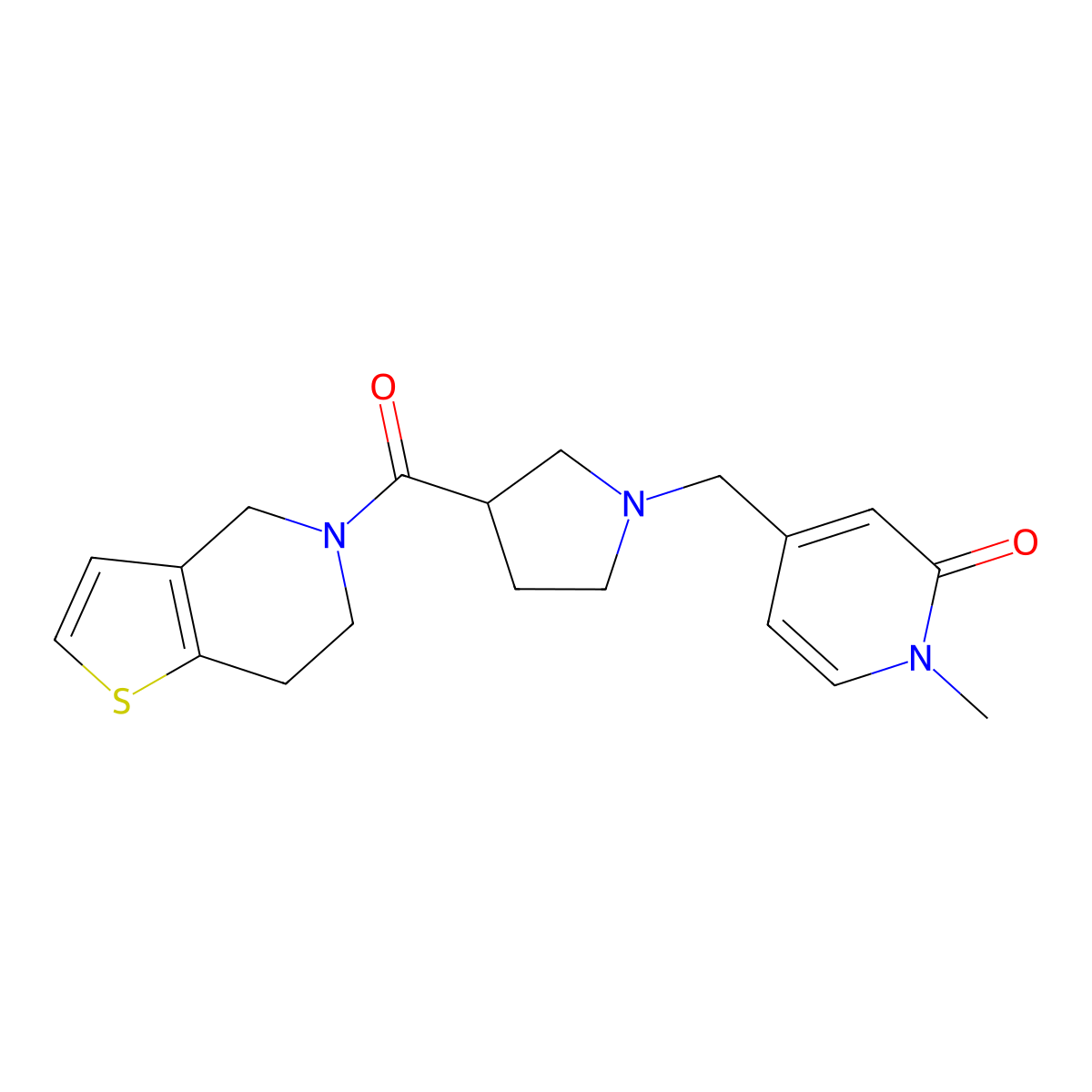1-methyl-4-[(3-{4H,5H,6H,7H-thieno[3,2-c]pyridine-5-carbonyl}pyrrolidin-1-yl)methyl]-1,2-dihydropyridin-2-one molecular structure, CAS 3054601-51-0