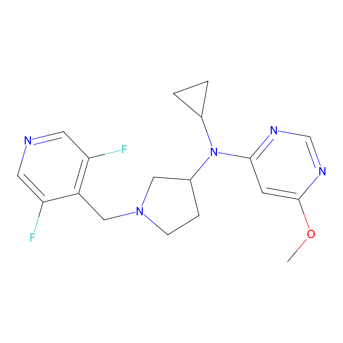 N-cyclopropyl-N-{1-[(3,5-difluoropyridin-4-yl)methyl]pyrrolidin-3-yl}-6-methoxypyrimidin-4-amine molecular structure, CAS 3054601-52-1