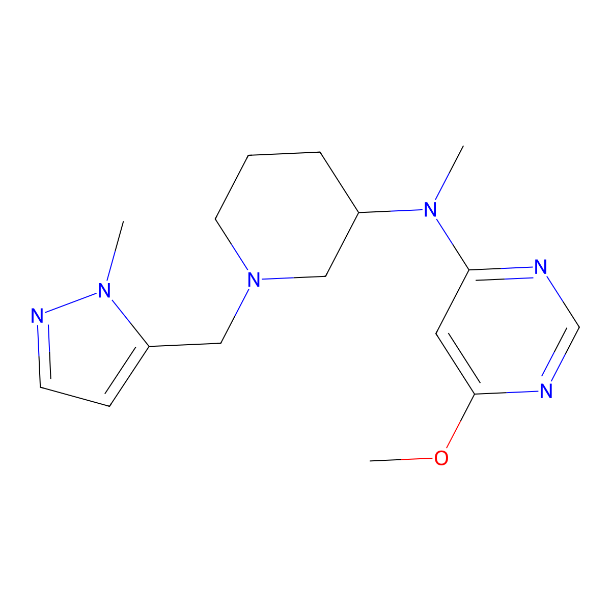 6-methoxy-N-methyl-N-{1-[(1-methyl-1H-pyrazol-5-yl)methyl]piperidin-3-yl}pyrimidin-4-amine molecular structure, CAS 3054601-58-7