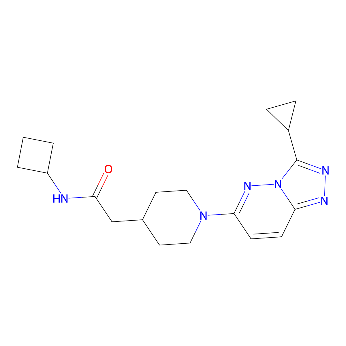 N-cyclobutyl-2-(1-{3-cyclopropyl-[1,2,4]triazolo[4,3-b]pyridazin-6-yl}piperidin-4-yl)acetamide molecular structure, CAS 3054601-60-1