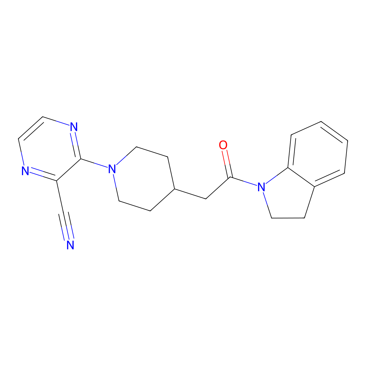3-{4-[2-(2,3-dihydro-1H-indol-1-yl)-2-oxoethyl]piperidin-1-yl}pyrazine-2-carbonitrile molecular structure, CAS 3054601-62-3