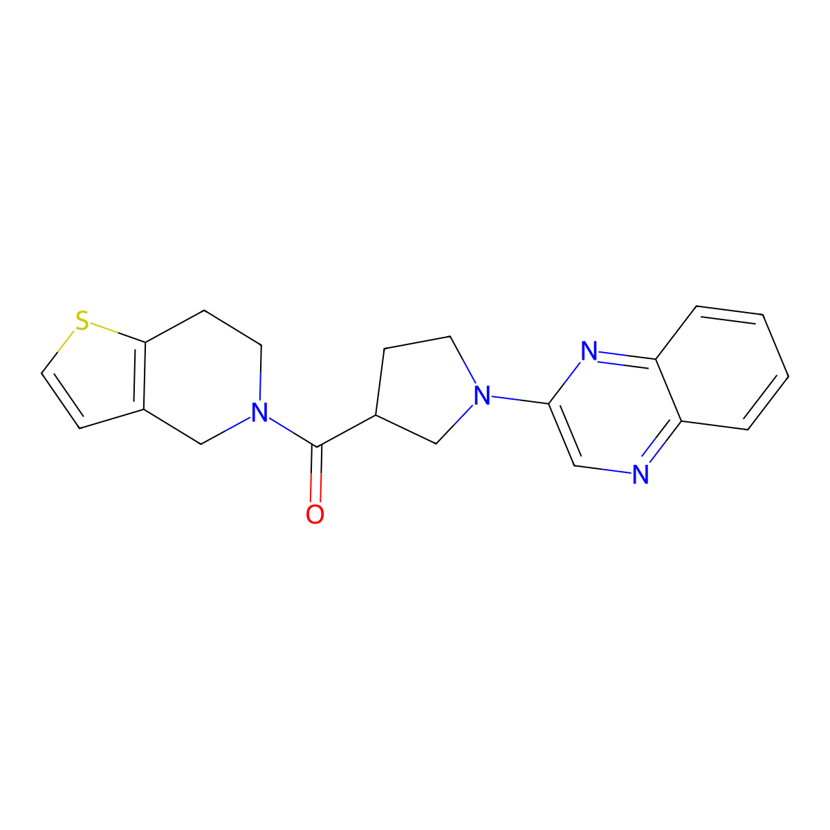 2-(3-{4H,5H,6H,7H-thieno[3,2-c]pyridine-5-carbonyl}pyrrolidin-1-yl)quinoxaline molecular structure, CAS 3054601-64-5