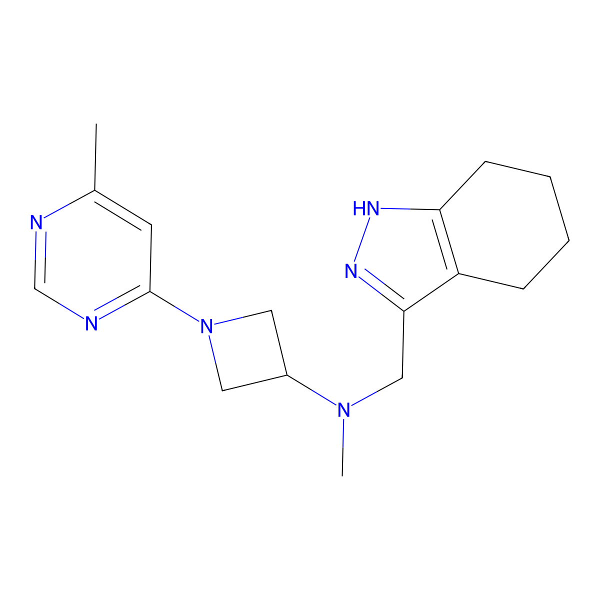 N-methyl-1-(6-methylpyrimidin-4-yl)-N-[(4,5,6,7-tetrahydro-1H-indazol-3-yl)methyl]azetidin-3-amine molecular structure, CAS 3054601-66-7