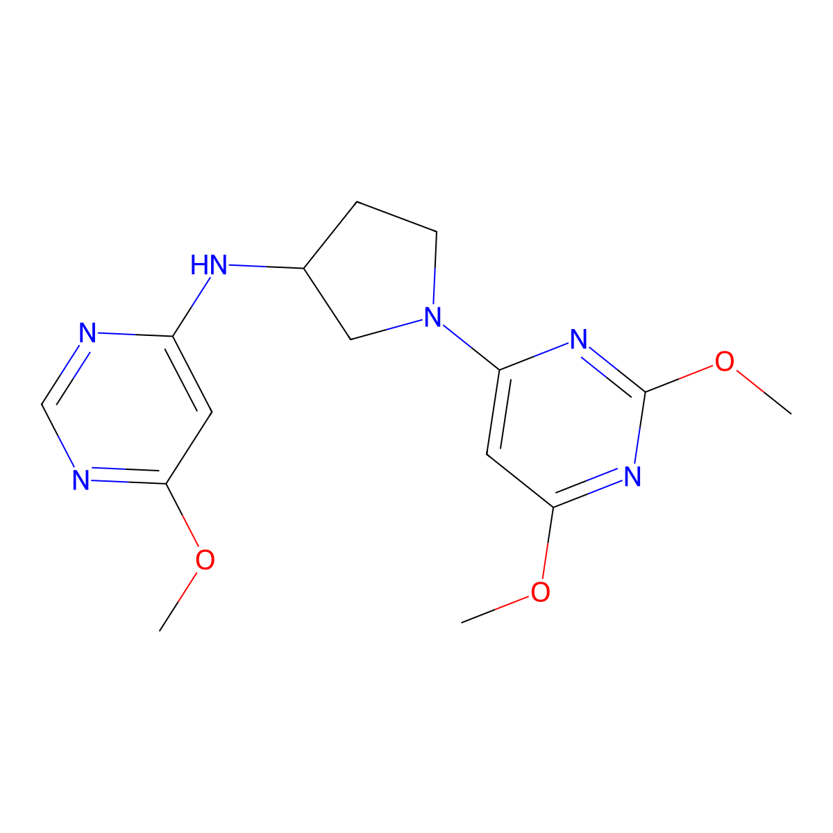 N-[1-(2,6-dimethoxypyrimidin-4-yl)pyrrolidin-3-yl]-6-methoxypyrimidin-4-amine molecular structure, CAS 3054601-68-9