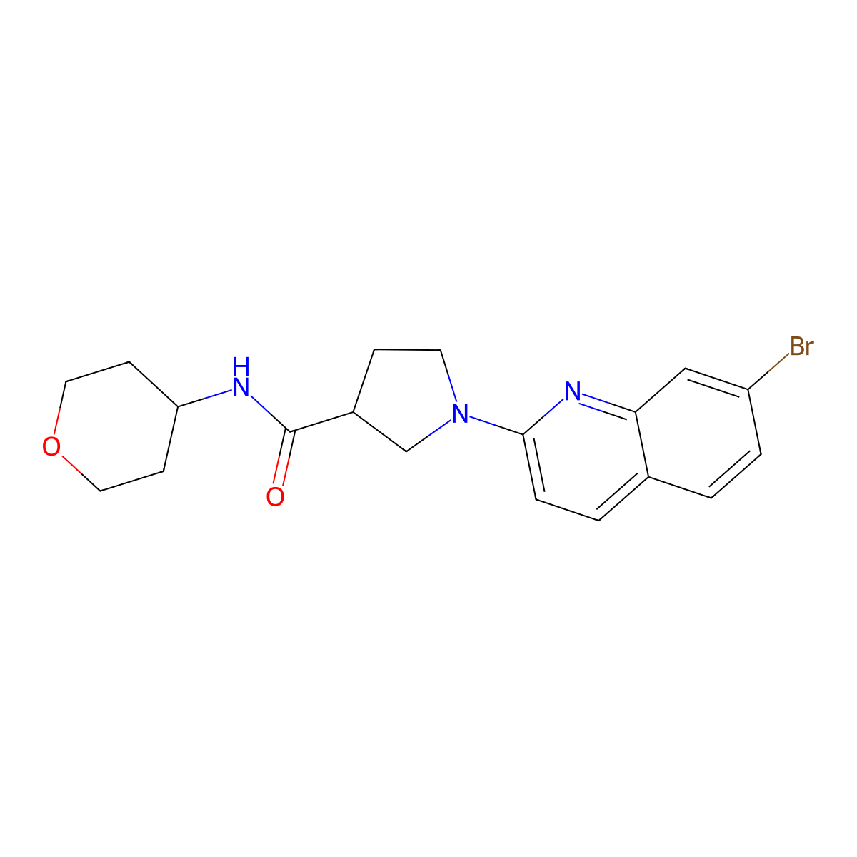 1-(7-bromoquinolin-2-yl)-N-(oxan-4-yl)pyrrolidine-3-carboxamide molecular structure, CAS 3054601-70-3