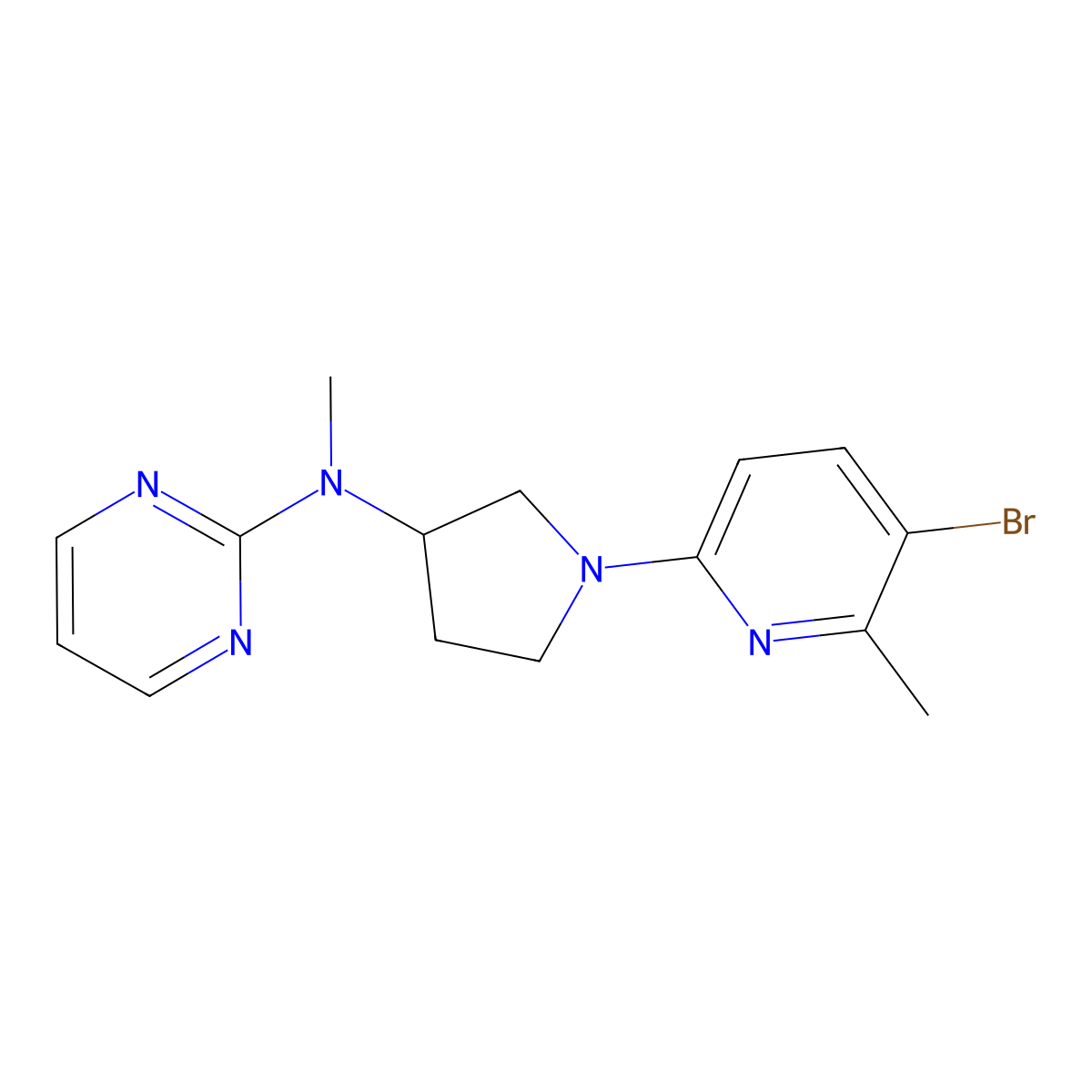 N-[1-(5-bromo-6-methylpyridin-2-yl)pyrrolidin-3-yl]-N-methylpyrimidin-2-amine molecular structure, CAS 3054601-74-7