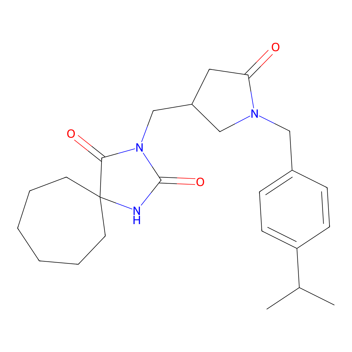 3-[(5-Oxo-1-{[4-(propan-2-yl)phenyl]methyl}pyrrolidin-3-yl)methyl]-1,3-diazaspiro[4.6]undecane-2,4-dione molecular structure, CAS 3054601-75-8