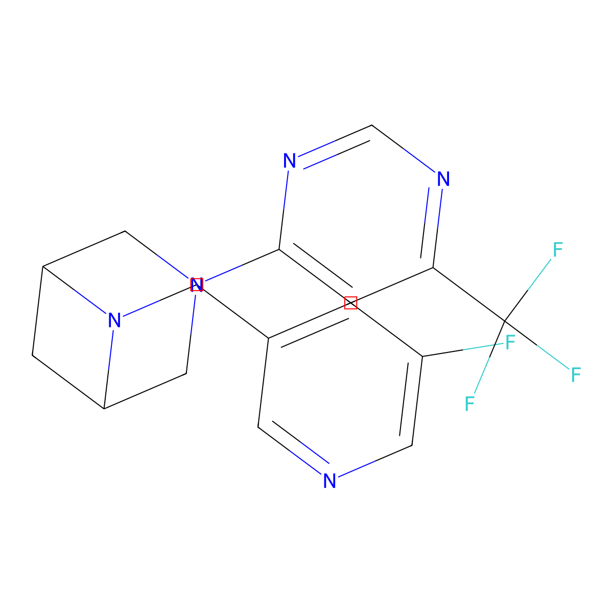 6-[(5-Fluoropyridin-3-yl)methyl]-3-[6-(trifluoromethyl)pyrimidin-4-yl]-3,6-diazabicyclo[3.1.1]heptane molecular structure, CAS 3054601-77-0