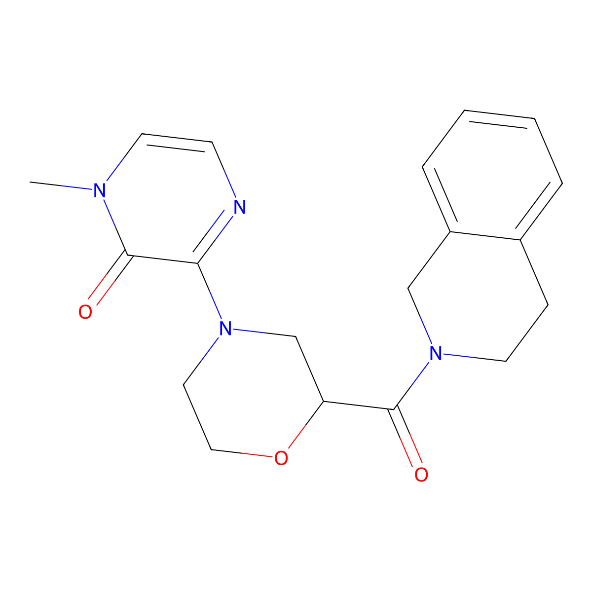 1-Methyl-3-[2-(1,2,3,4-tetrahydroisoquinoline-2-carbonyl)morpholin-4-yl]-1,2-dihydropyrazin-2-one molecular structure, CAS 3054601-78-1