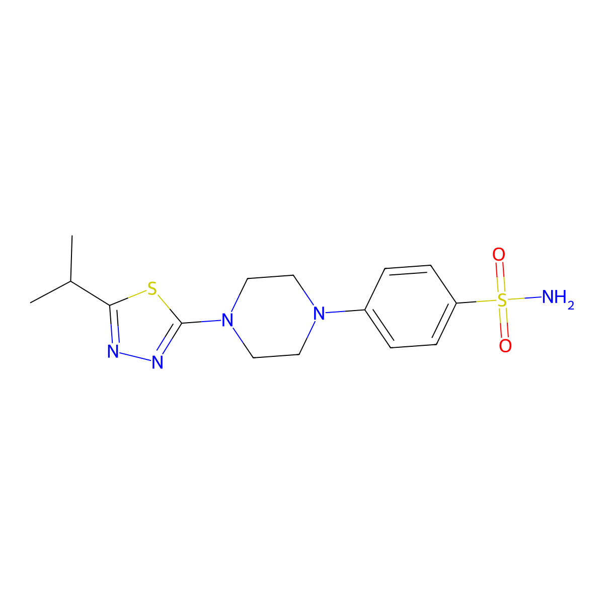 4-{4-[5-(Propan-2-yl)-1,3,4-thiadiazol-2-yl]piperazin-1-yl}benzene-1-sulfonamide molecular structure, CAS 3054601-79-2