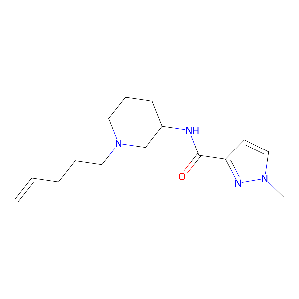 1-methyl-N-[1-(pent-4-en-1-yl)piperidin-3-yl]-1H-pyrazole-3-carboxamide molecular structure, CAS 3054601-86-1