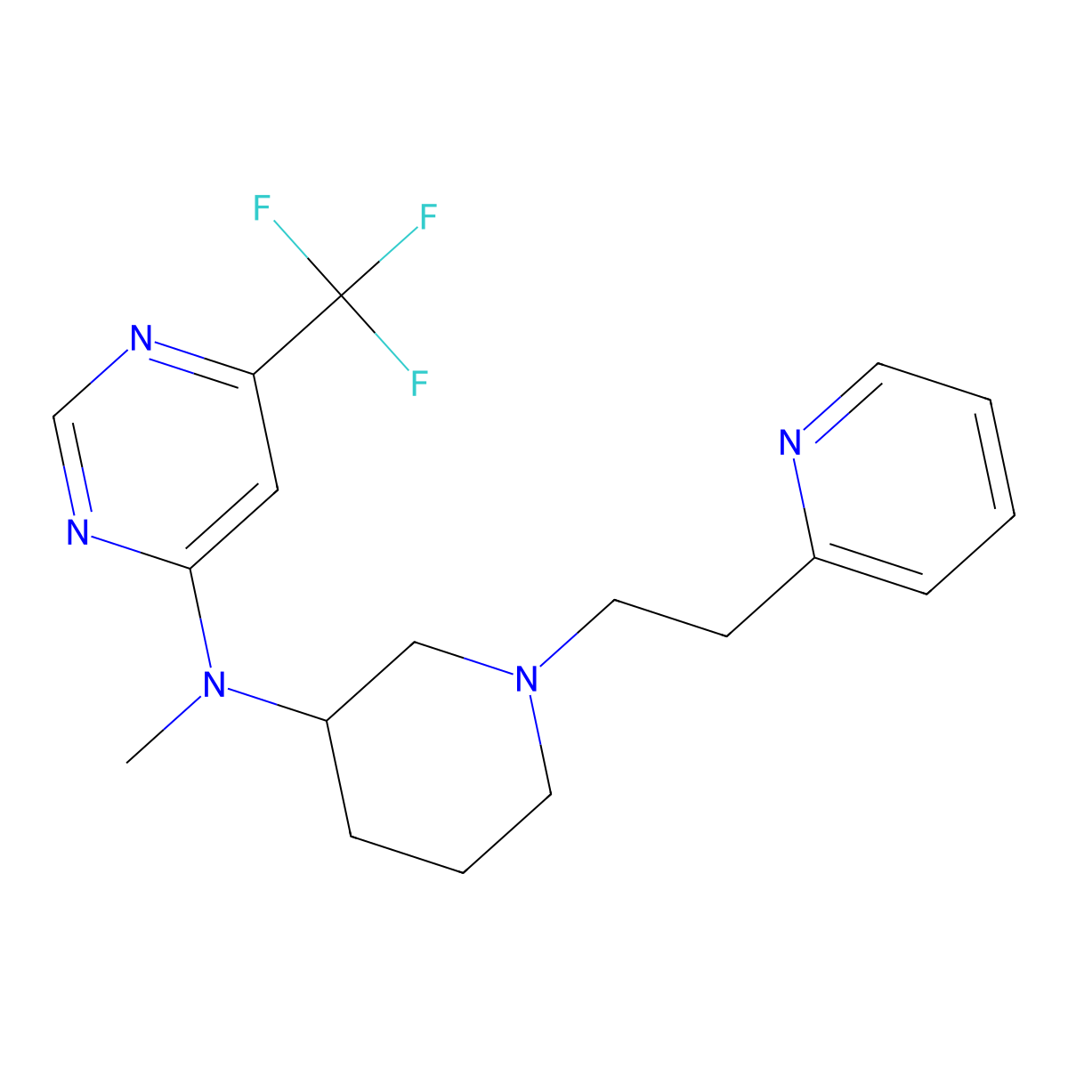 N-methyl-N-{1-[2-(pyridin-2-yl)ethyl]piperidin-3-yl}-6-(trifluoromethyl)pyrimidin-4-amine molecular structure, CAS 3054601-90-7