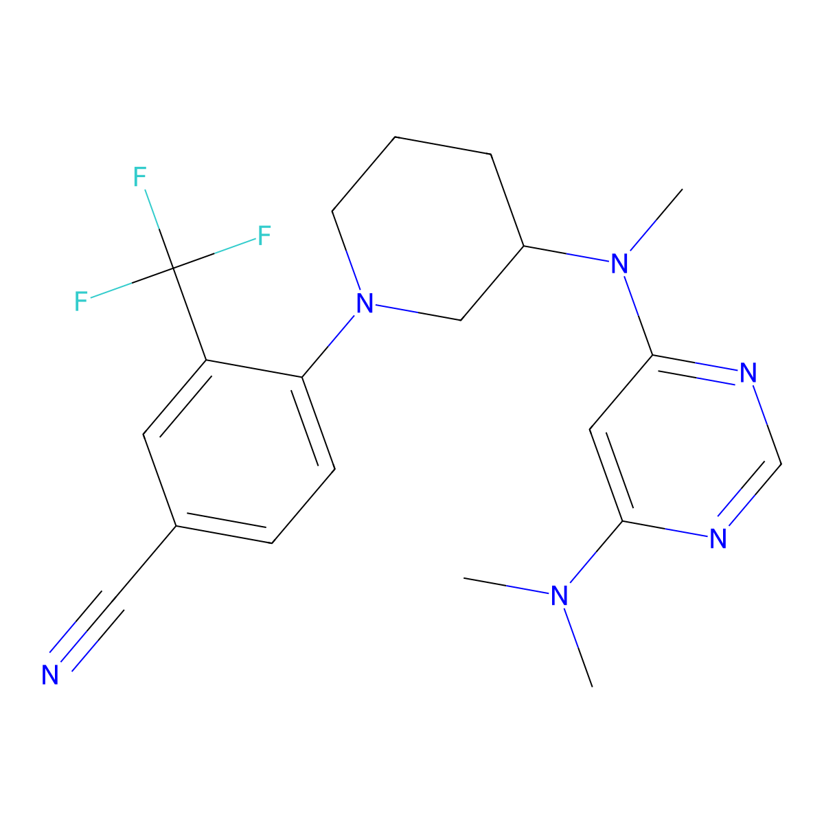 4-[3-[[6-(Dimethylamino)pyrimidin-4-yl]-methylamino]piperidin-1-yl]-3-(trifluoromethyl)benzonitrile molecular structure, CAS 3054601-91-8