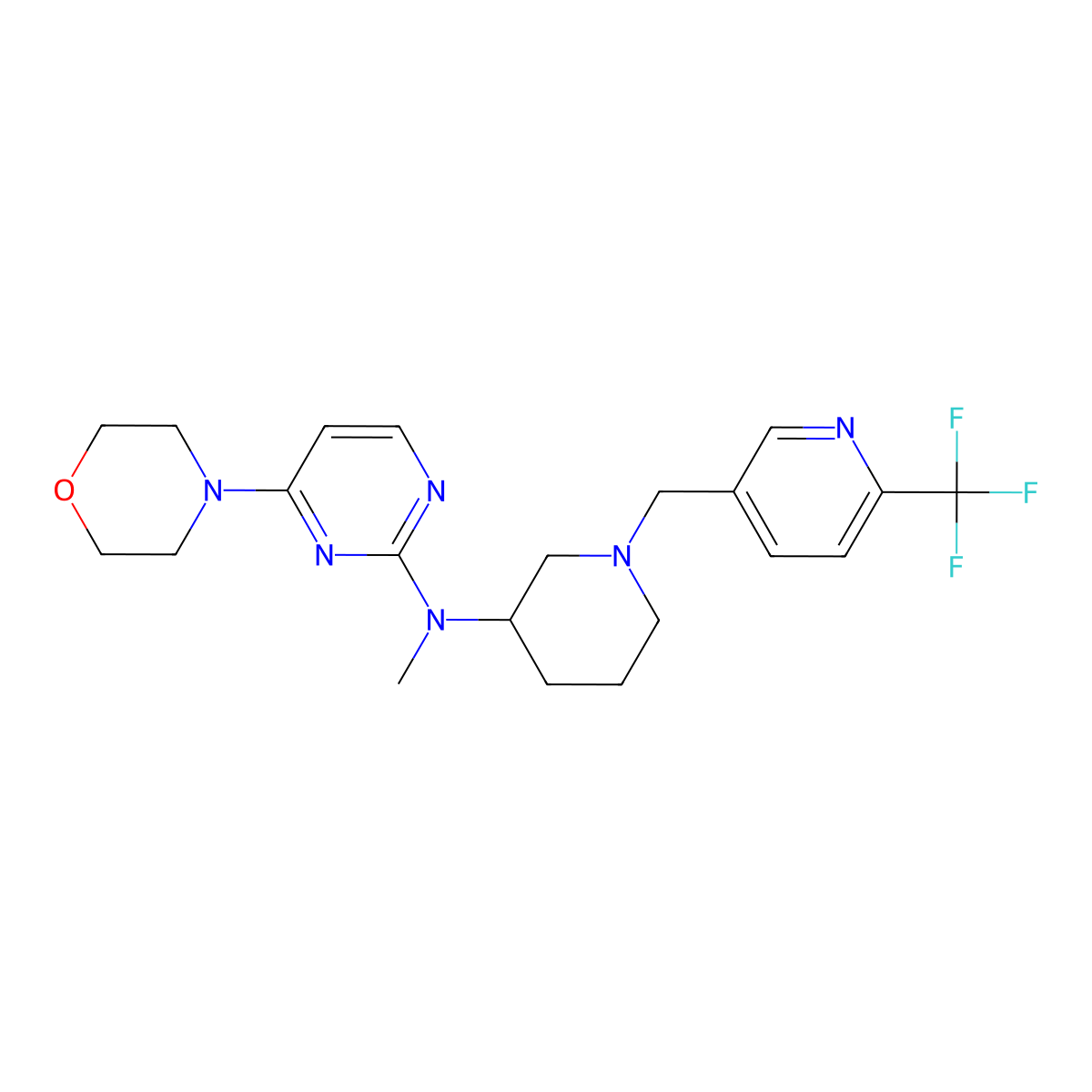 N-methyl-4-morpholin-4-yl-N-[1-[[6-(trifluoromethyl)-3-pyridinyl]methyl]piperidin-3-yl]pyrimidin-2-amine molecular structure, CAS 3054601-93-0