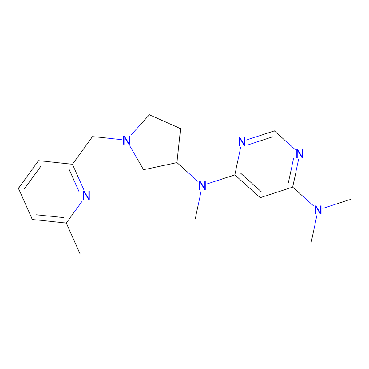 N4,N4,N6-trimethyl-N6-{1-[(6-methylpyridin-2-yl)methyl]pyrrolidin-3-yl}pyrimidine-4,6-diamine molecular structure, CAS 3054601-95-2