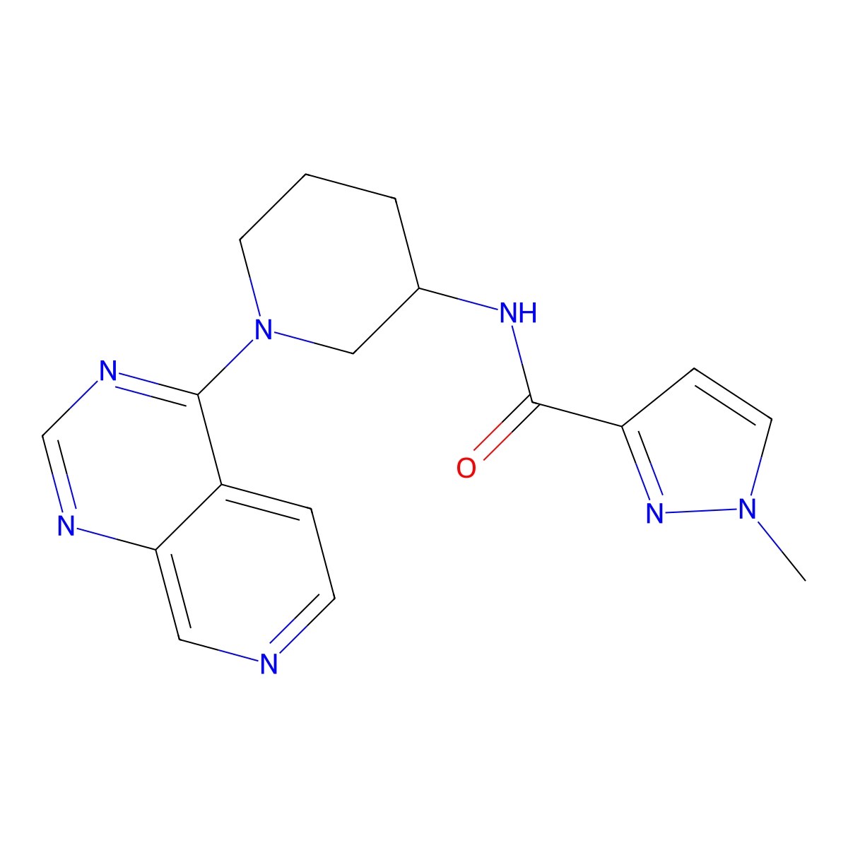 1-methyl-N-(1-{pyrido[3,4-d]pyrimidin-4-yl}piperidin-3-yl)-1H-pyrazole-3-carboxamide molecular structure, CAS 3054601-98-5