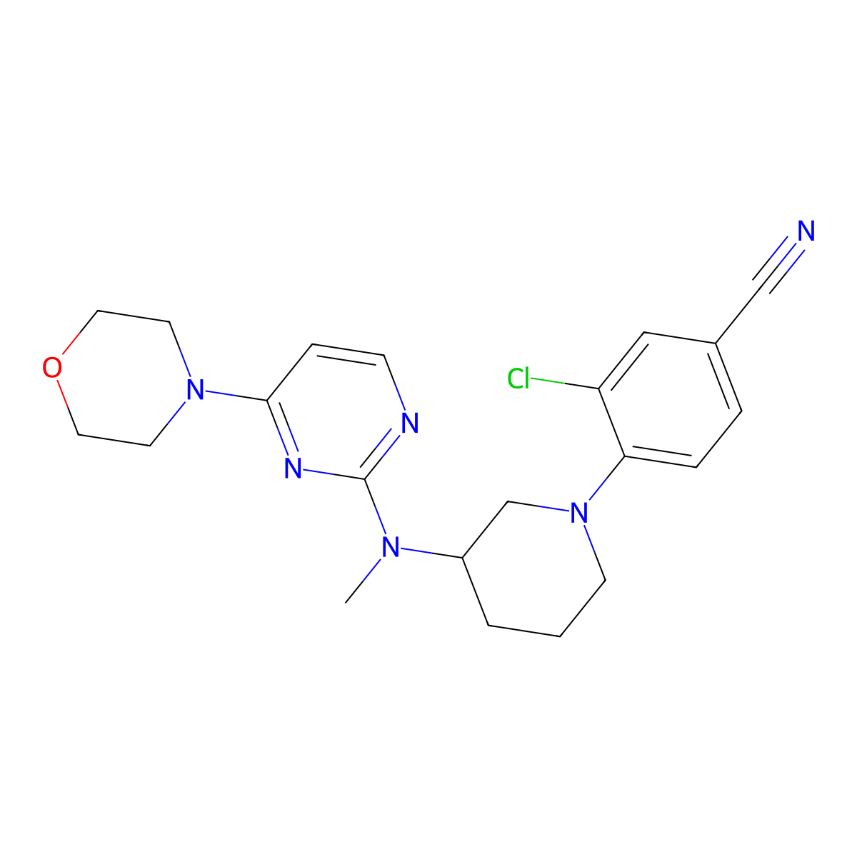 3-Chloro-4-(3-{methyl[4-(morpholin-4-yl)pyrimidin-2-yl]amino}piperidin-1-yl)benzonitrile molecular structure, CAS 3054601-99-6