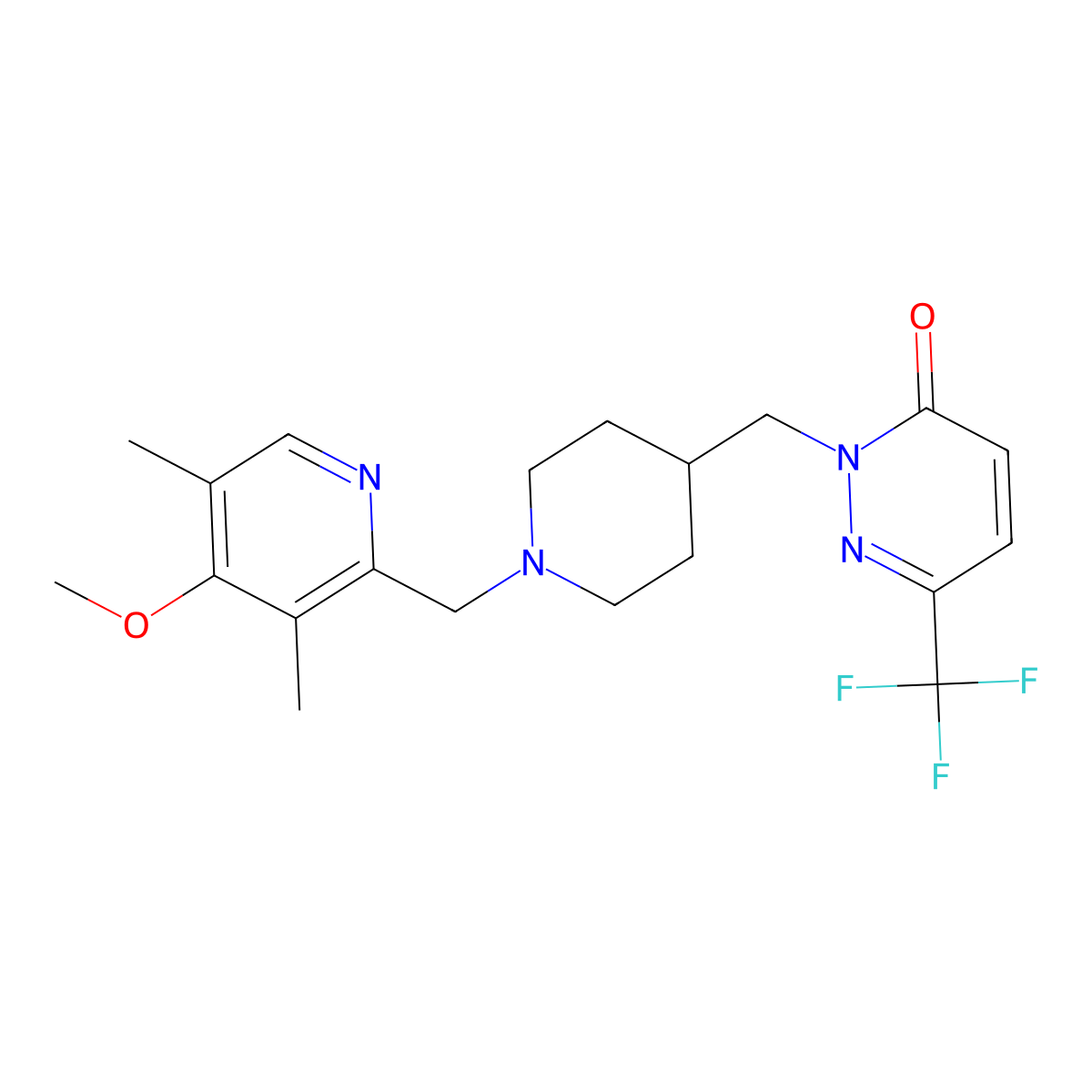 2-({1-[(4-Methoxy-3,5-dimethylpyridin-2-yl)methyl]piperidin-4-yl}methyl)-6-(trifluoromethyl)-2,3-dihydropyridazin-3-one molecular structure, CAS 3054602-01-3