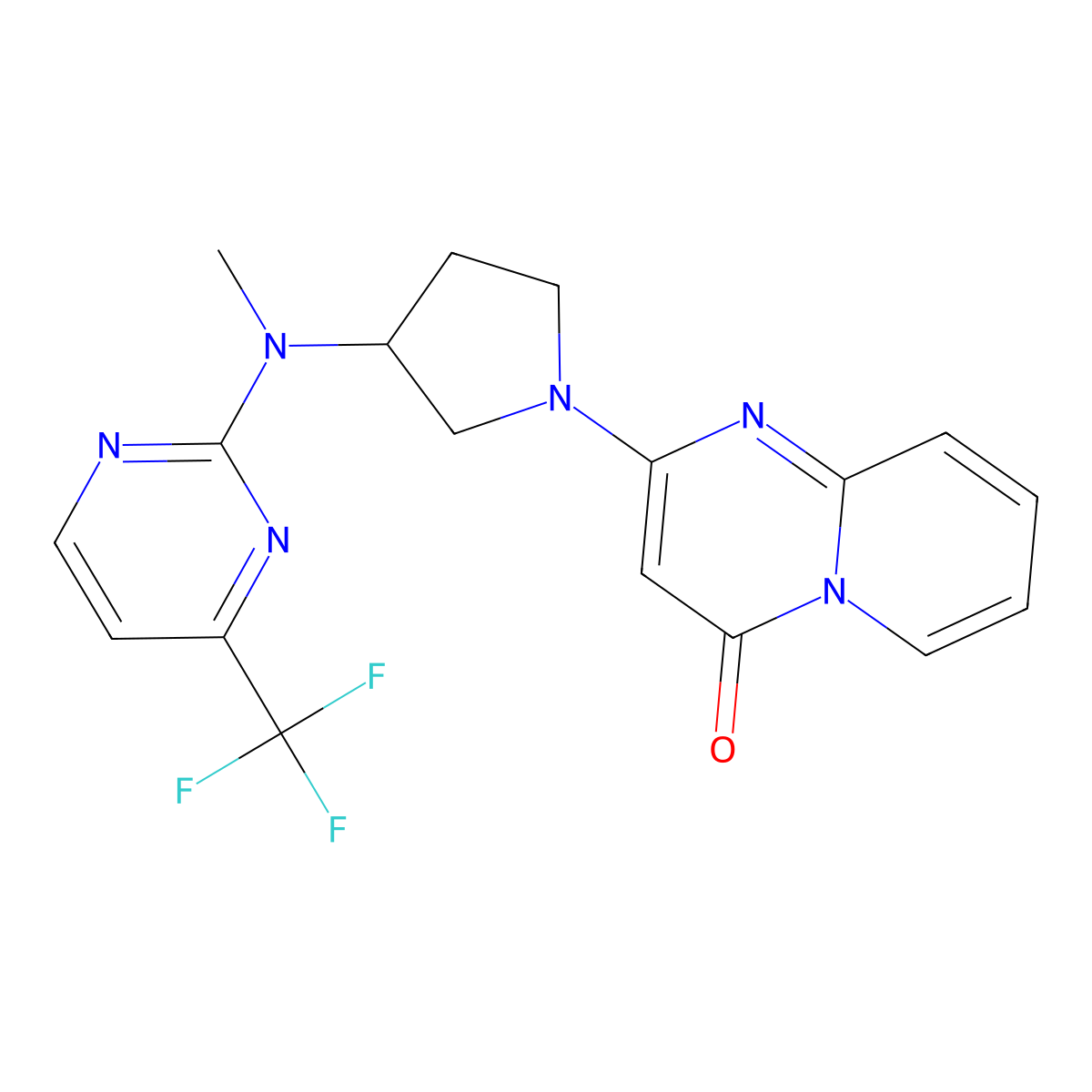 2-(3-{methyl[4-(trifluoromethyl)pyrimidin-2-yl]amino}pyrrolidin-1-yl)-4H-pyrido[1,2-a]pyrimidin-4-one molecular structure, CAS 3054602-02-4