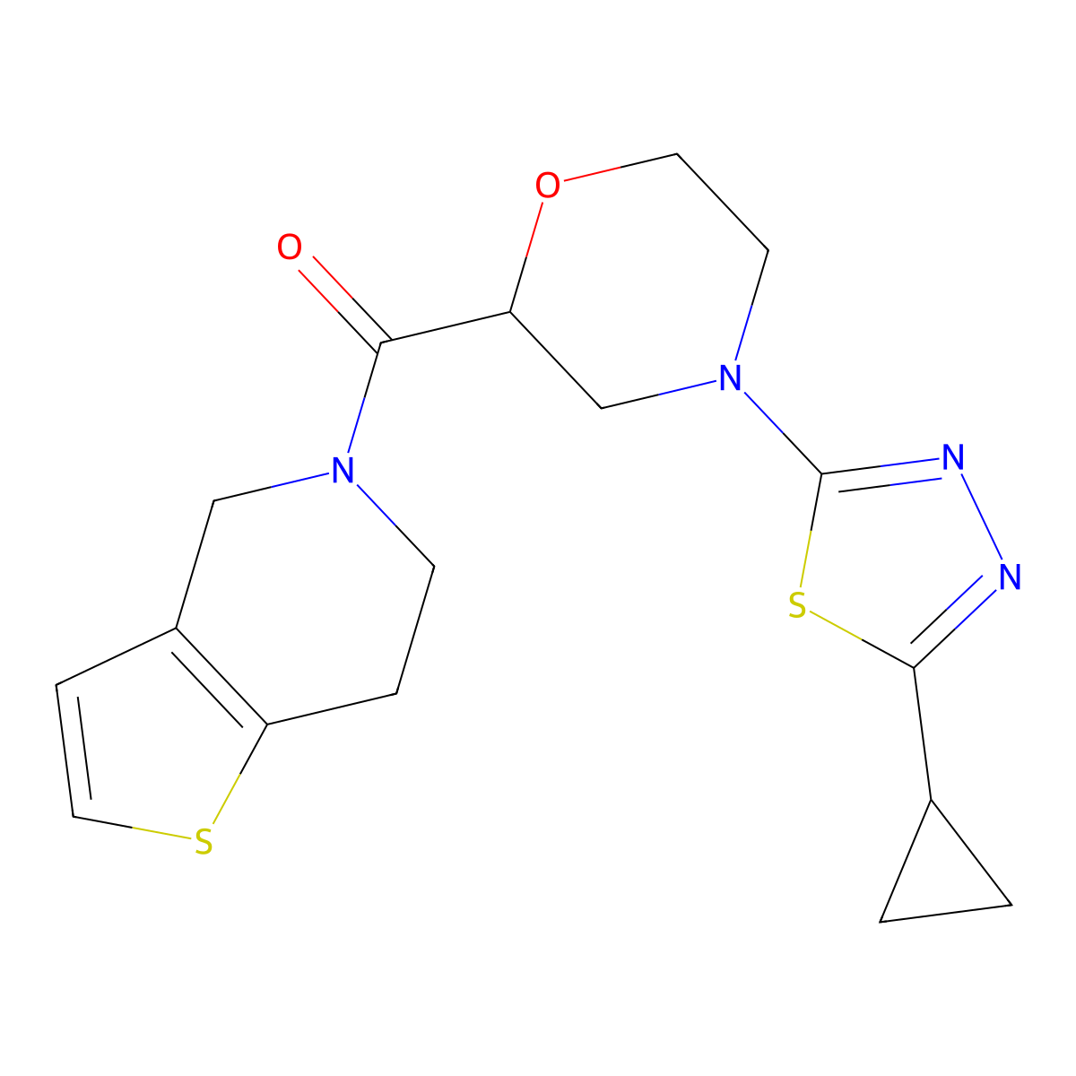 4-(5-cyclopropyl-1,3,4-thiadiazol-2-yl)-2-{4H,5H,6H,7H-thieno[3,2-c]pyridine-5-carbonyl}morpholine molecular structure, CAS 3054602-05-7