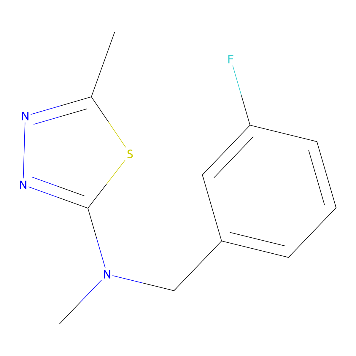 N-[(3-fluorophenyl)methyl]-N,5-dimethyl-1,3,4-thiadiazol-2-amine molecular structure, CAS 3054602-06-8
