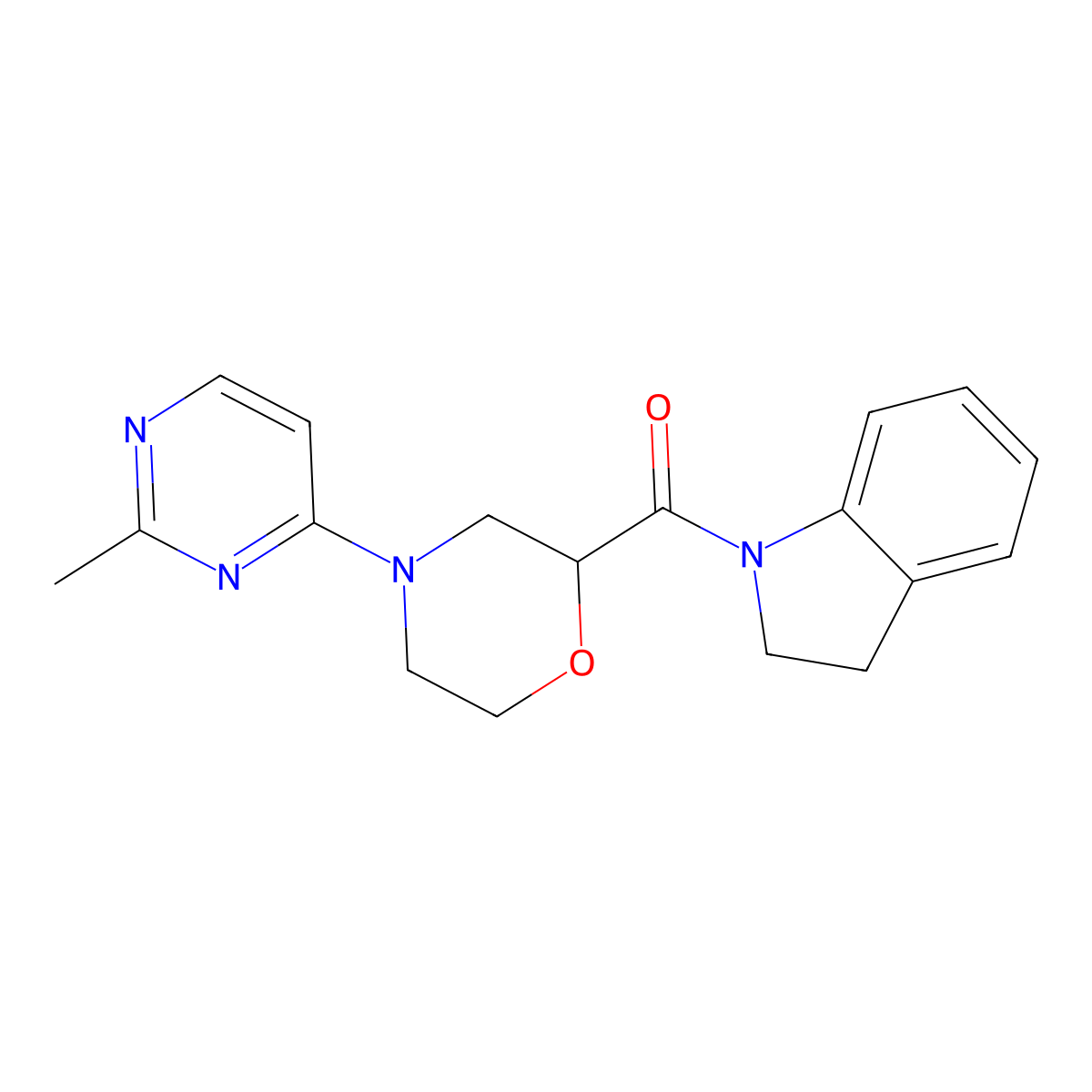 1-[4-(2-methylpyrimidin-4-yl)morpholine-2-carbonyl]-2,3-dihydro-1H-indole molecular structure, CAS 3054602-07-9