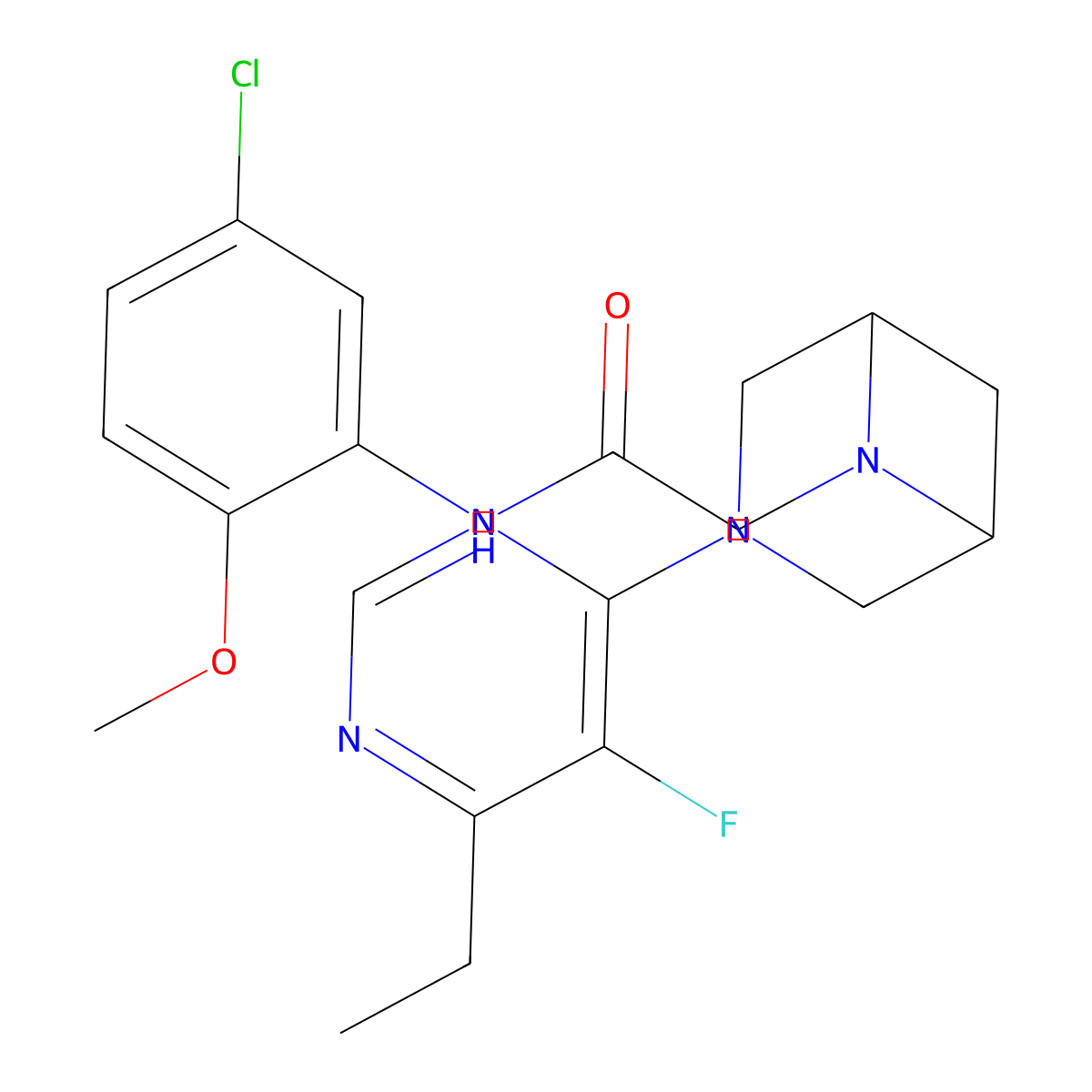 N-(5-chloro-2-methoxyphenyl)-2-[3-(6-ethyl-5-fluoropyrimidin-4-yl)-3,6-diazabicyclo[3.1.1]hexan-6-yl]acetamide molecular structure, CAS 3054602-09-1