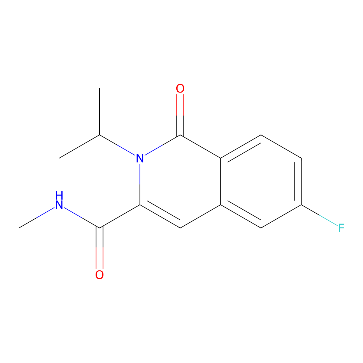 6-fluoro-N-methyl-1-oxo-2-(propan-2-yl)-1,2-dihydroisoquinoline-3-carboxamide molecular structure, CAS 3054602-15-9