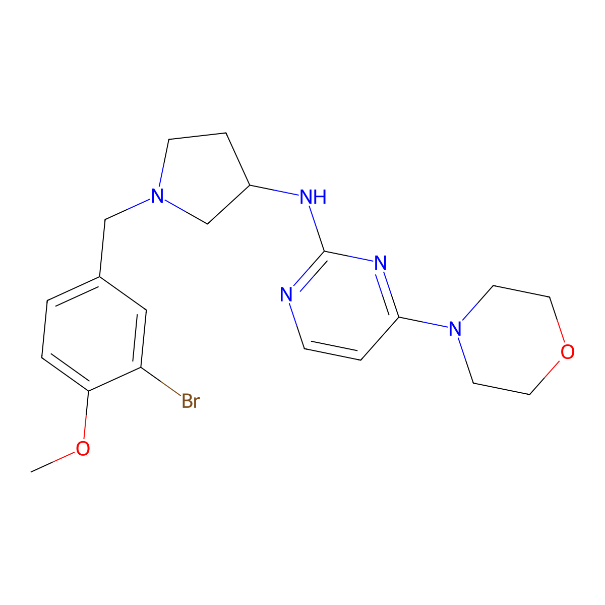N-{1-[(3-bromo-4-methoxyphenyl)methyl]pyrrolidin-3-yl}-4-(morpholin-4-yl)pyrimidin-2-amine molecular structure, CAS 3054602-16-0