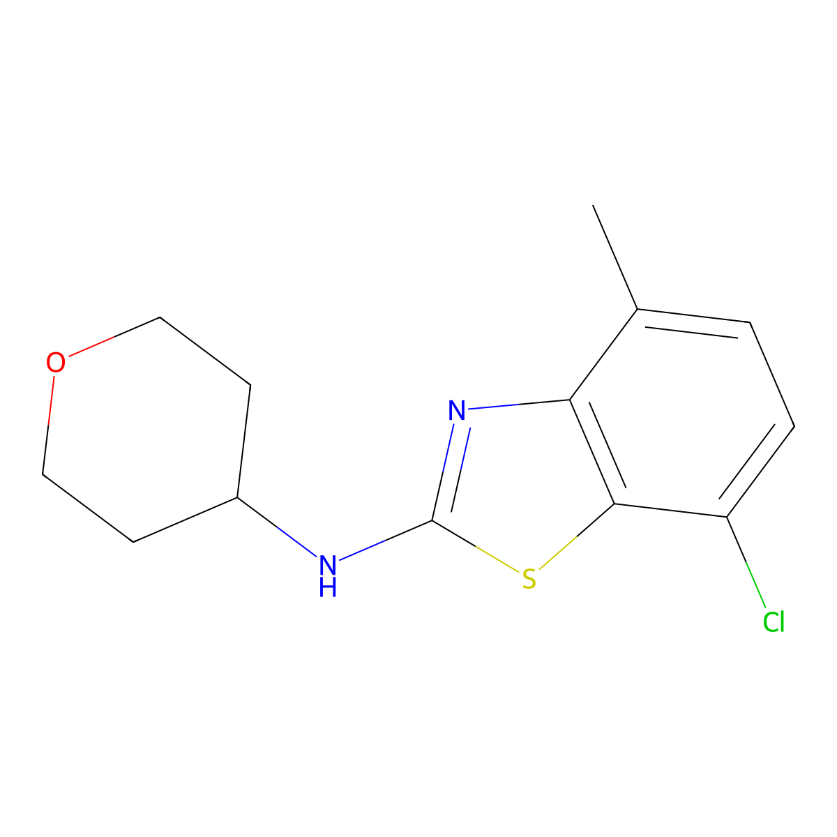 7-chloro-4-methyl-N-(oxan-4-yl)-1,3-benzothiazol-2-amine molecular structure, CAS 3054602-18-2