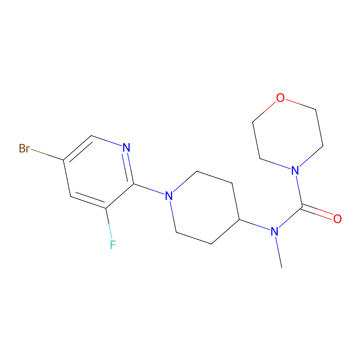 N-[1-(5-bromo-3-fluoropyridin-2-yl)piperidin-4-yl]-N-methylmorpholine-4-carboxamide molecular structure, CAS 3054602-19-3