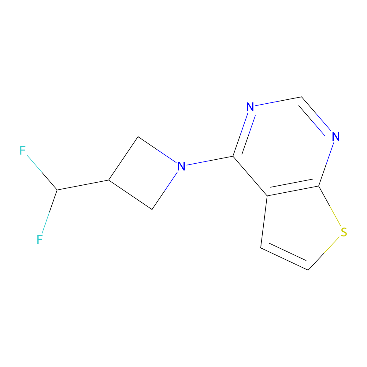 3-(Difluoromethyl)-1-{thieno[2,3-d]pyrimidin-4-yl}azetidine molecular structure, CAS 3054602-20-6