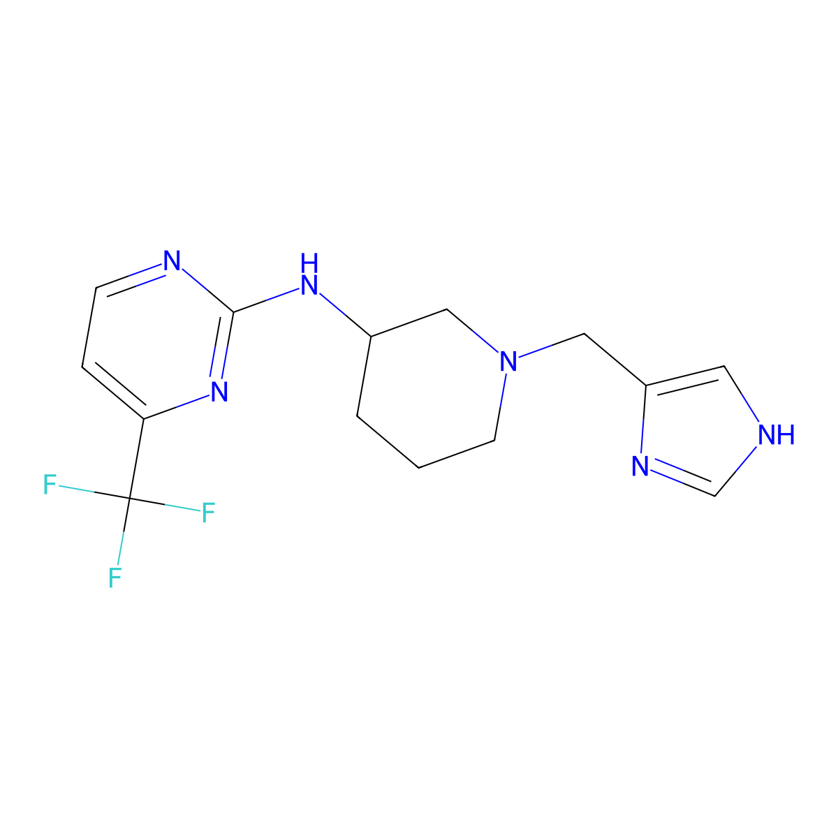 N-{1-[(1H-imidazol-4-yl)methyl]piperidin-3-yl}-4-(trifluoromethyl)pyrimidin-2-amine molecular structure, CAS 3054602-22-8