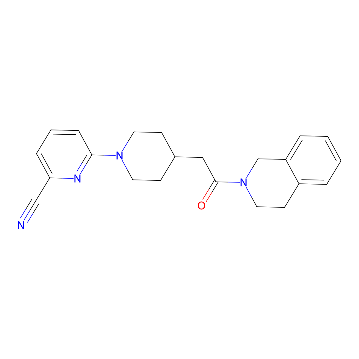 6-{4-[2-Oxo-2-(1,2,3,4-tetrahydroisoquinolin-2-yl)ethyl]piperidin-1-yl}pyridine-2-carbonitrile molecular structure, CAS 3054602-24-0