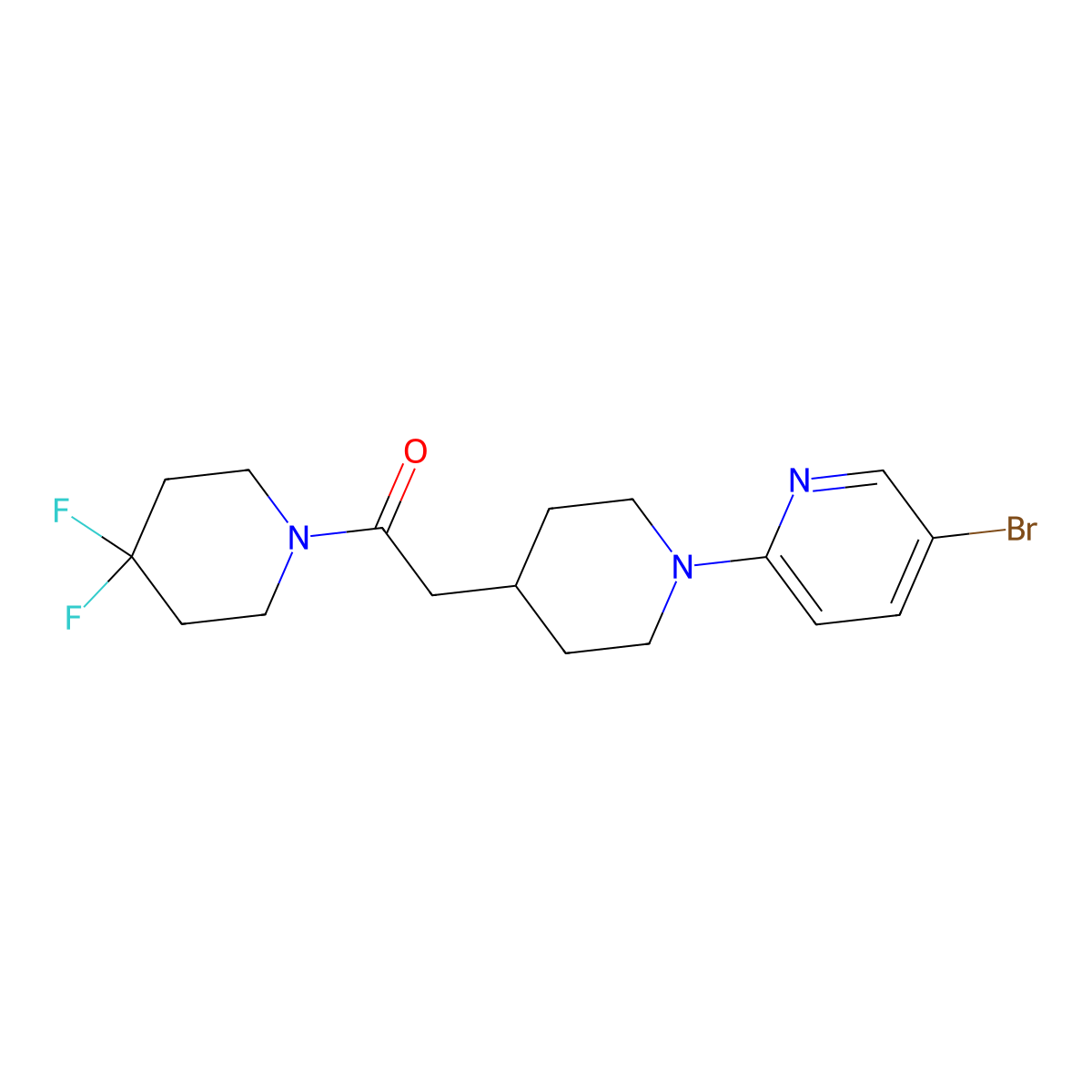 2-[1-(5-Bromopyridin-2-yl)piperidin-4-yl]-1-(4,4-difluoropiperidin-1-yl)ethan-1-one molecular structure, CAS 3054602-26-2