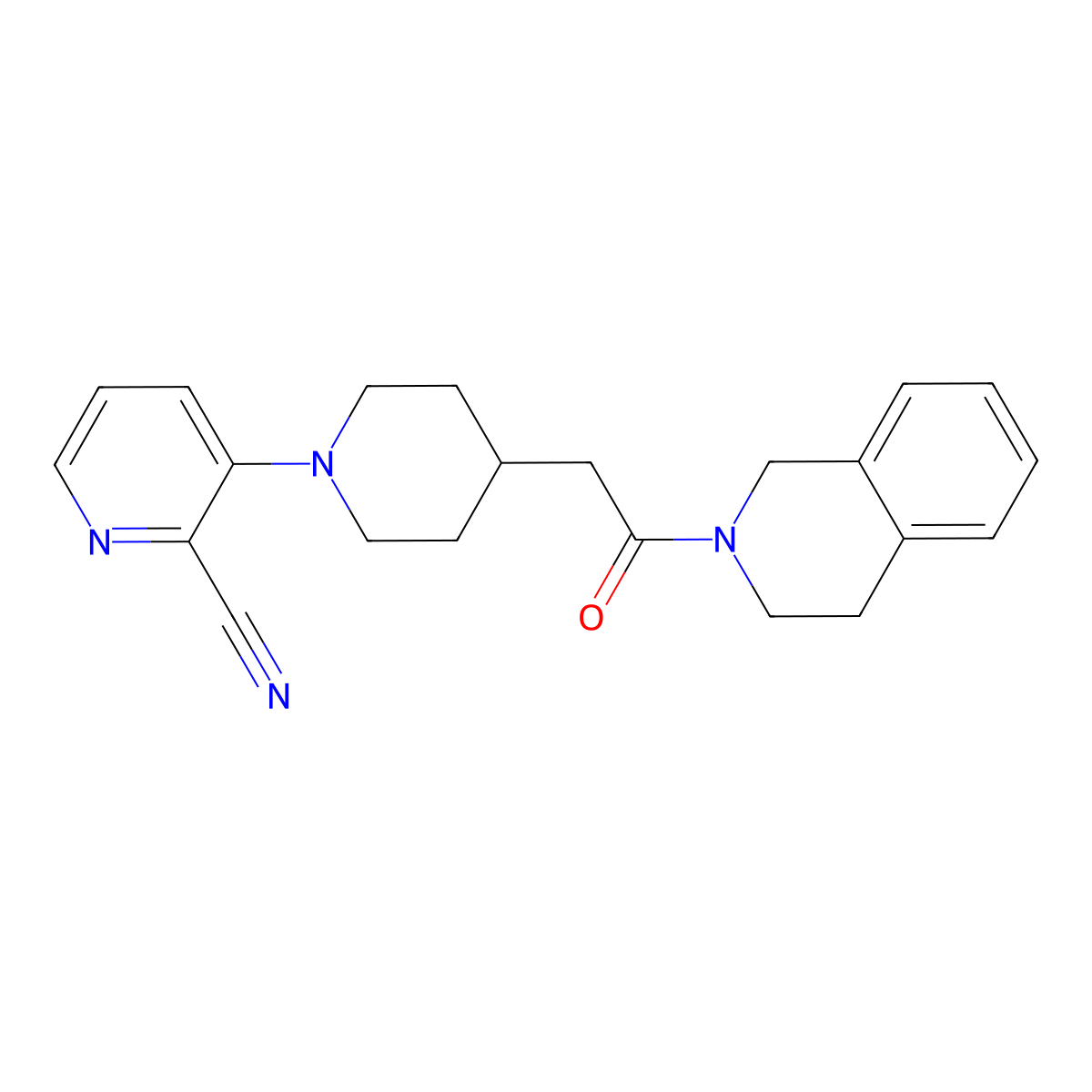 3-{4-[2-Oxo-2-(1,2,3,4-tetrahydroisoquinolin-2-yl)ethyl]piperidin-1-yl}pyridine-2-carbonitrile molecular structure, CAS 3054602-29-5