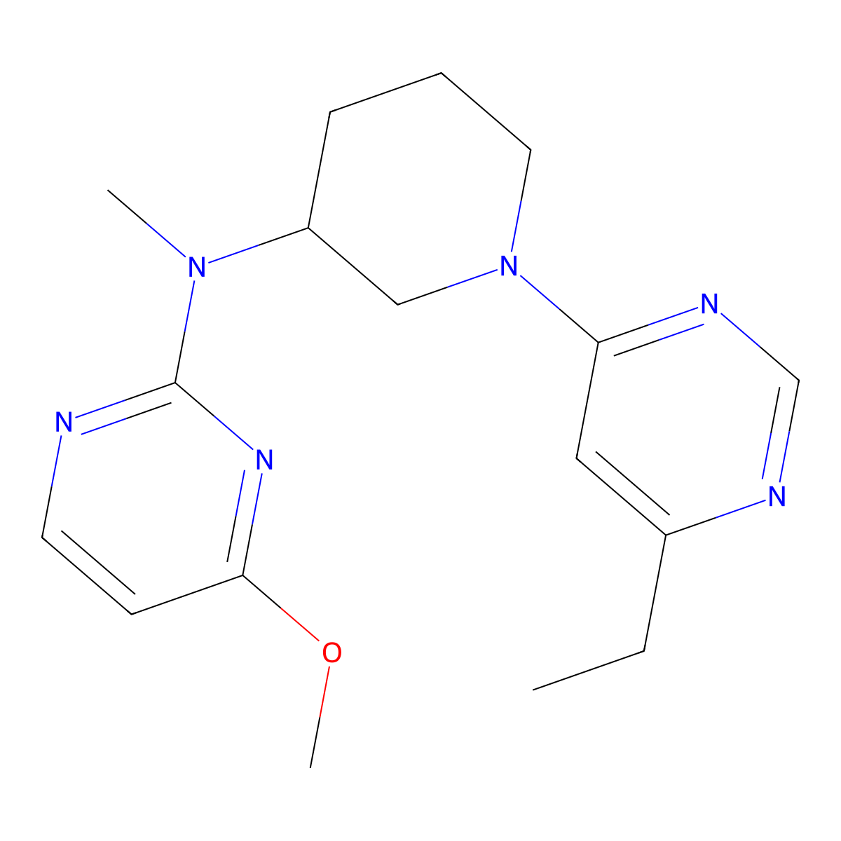 N-[1-(6-ethylpyrimidin-4-yl)piperidin-3-yl]-4-methoxy-N-methylpyrimidin-2-amine molecular structure, CAS 3054602-30-8